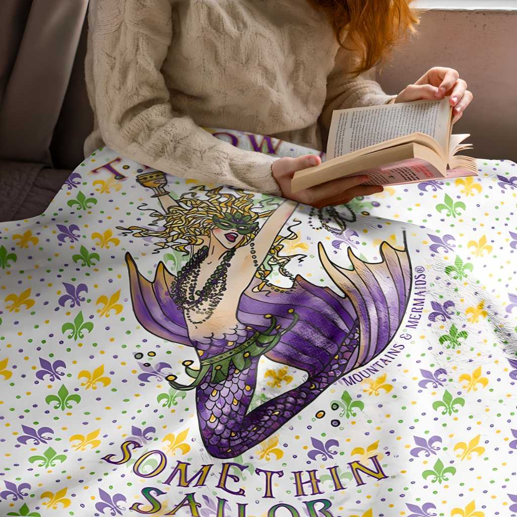 Mountains &amp; Mermaids Mardi Gras Mermaid Plush Blanket 50" × 60" 26073879687993644265