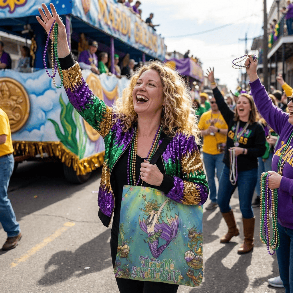 Mountains & Mermaids Mardi Gras Mermaid Tote Bag 18" × 18'' 31316154927268203552