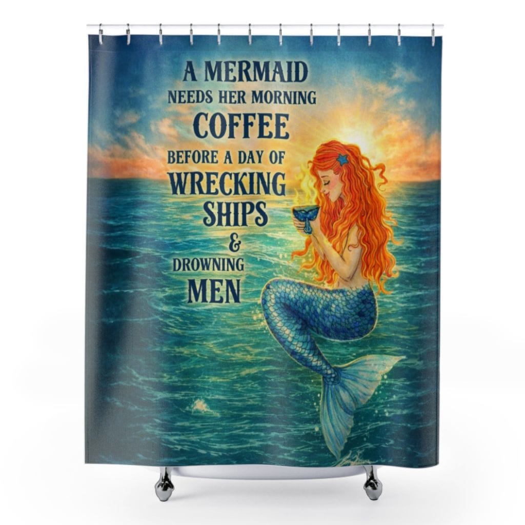 Mountains & Mermaids Mermaid Brew Shower Curtain 71" × 74" 34016125858694046948