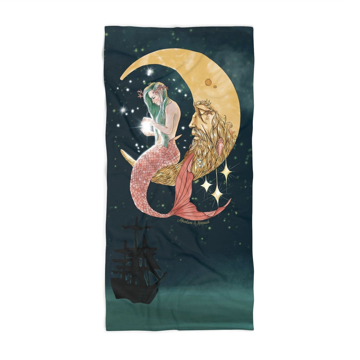 Mountains & Mermaids Mermaid In The Moon Beach Towel 36" × 72" 15476511379390491393