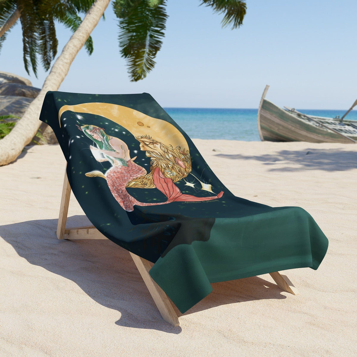 Mountains &amp; Mermaids Mermaid In The Moon Beach Towel 36&quot; × 72&quot; 15476511379390491393