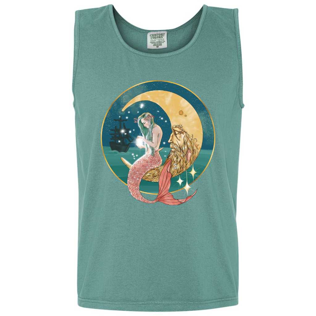 Mountains & Mermaids Mermaid In The Moon Boyfriend Tank Small / Seafoam MM2201