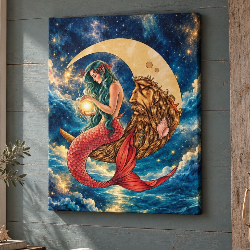 Mountains &amp; Mermaids Mermaid In The Moon Canvas Wall Art 8" x 10" (Vertical) / 1.25" 50279839797089095971