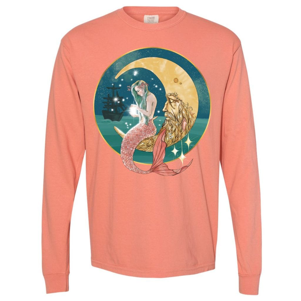 Mountains & Mermaids Mermaid In The Moon Long Sleeve T-Shirt Small / Terracotta MM2263