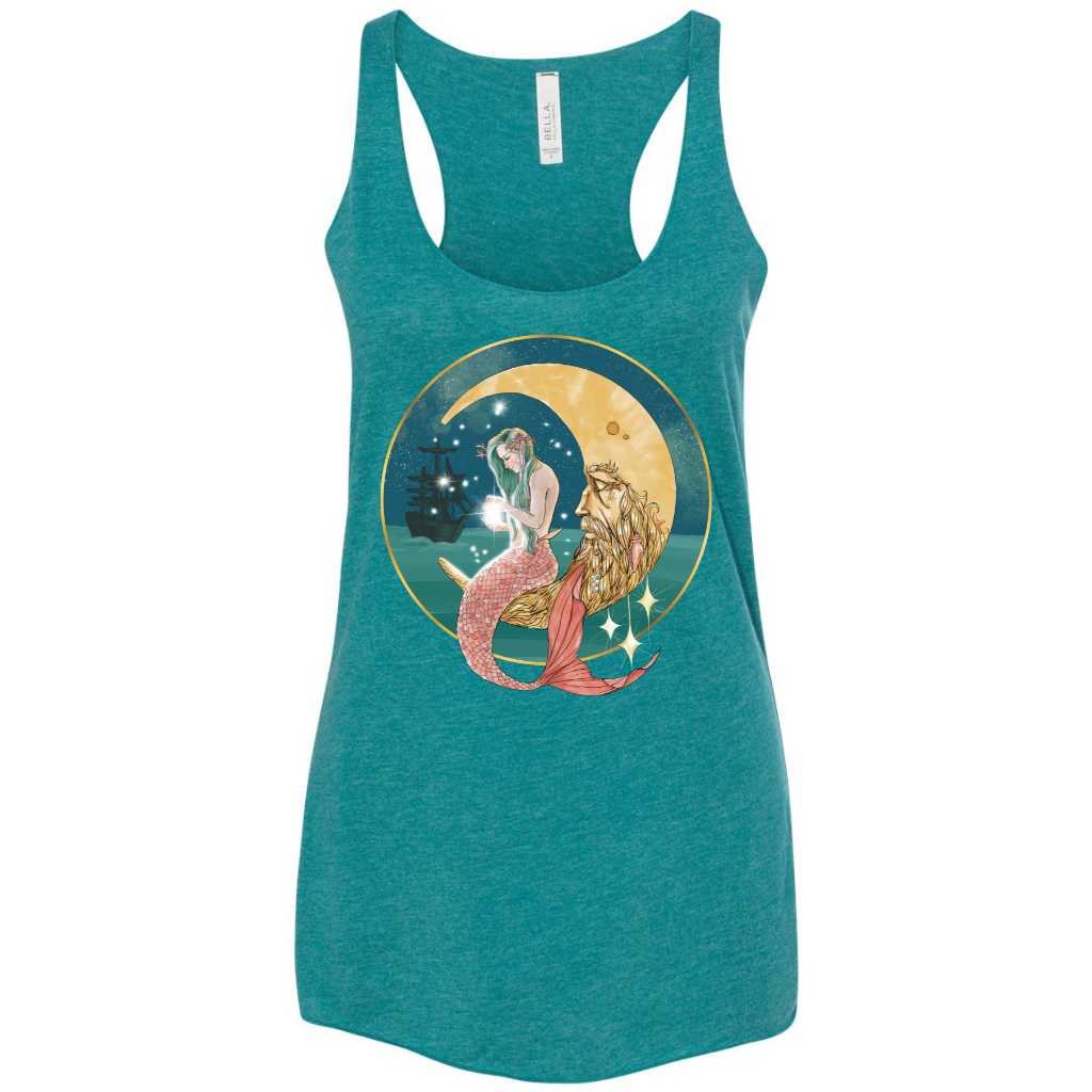 Mountains &amp; Mermaids Mermaid In The Moon Racerback Tank Small / Teal MM2342