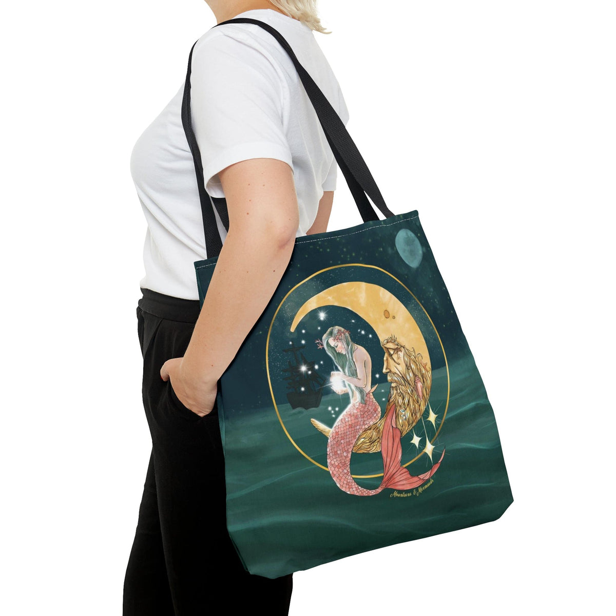 Mountains & Mermaids Mermaid In The Moon Tote Bag 18" × 18'' 21957274643544531675