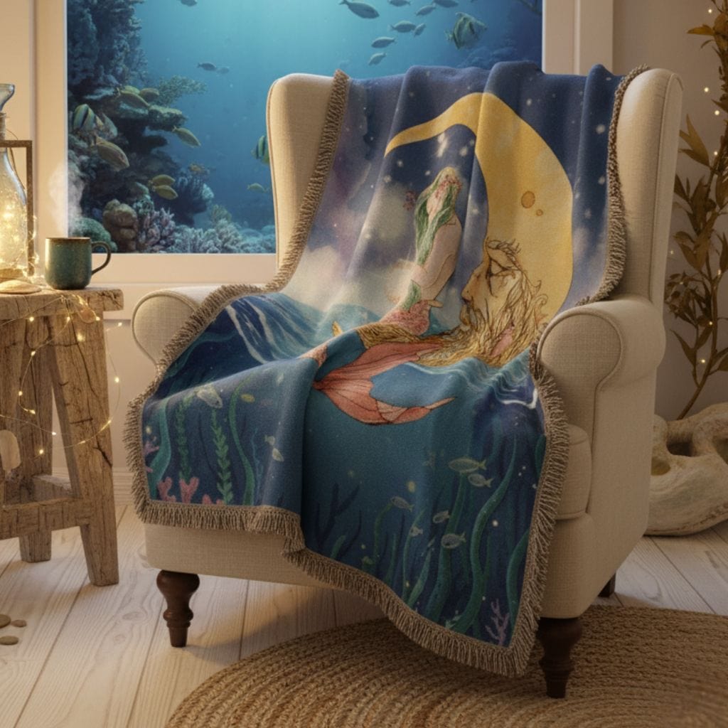 Mountains & Mermaids Mermaid in the Moon Woven Throw Blanket 52'' × 37'' 19349980298866645906