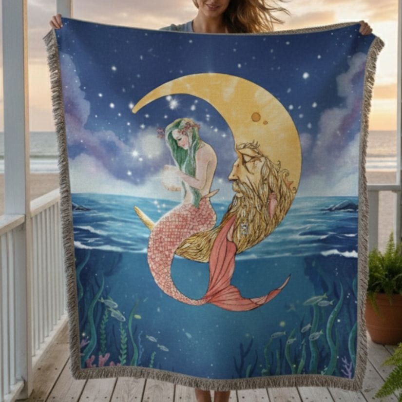 Mountains &amp; Mermaids Mermaid in the Moon Woven Throw Blanket 52'' × 37'' 19349980298866645906