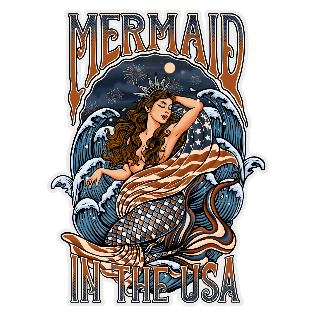 Mountains & Mermaids Mermaid In The USA Sticker