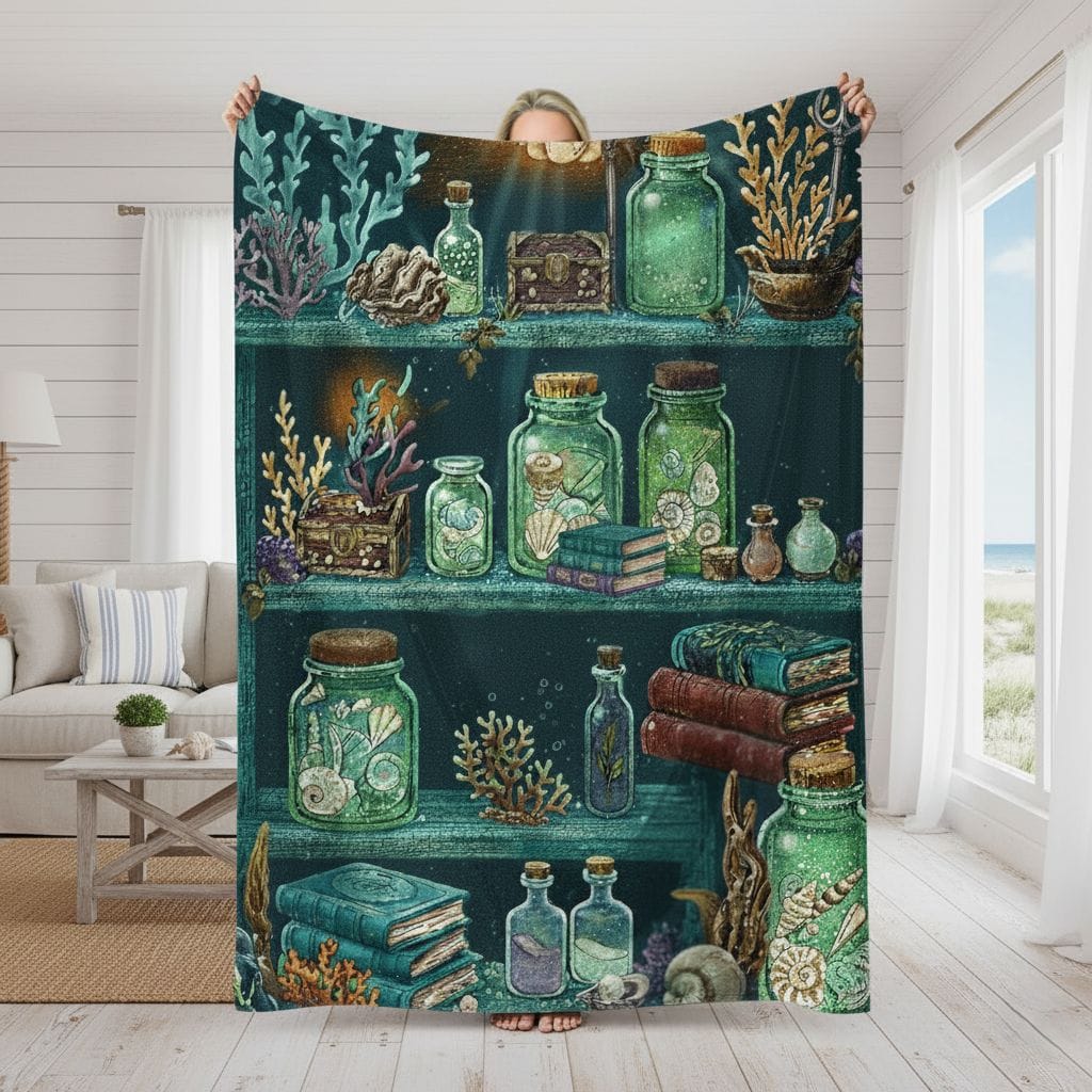 Mountains &amp; Mermaids Mermaid&#39;s Bookshelf Plush Blanket 50&quot; × 60&quot; 16589772670603311964