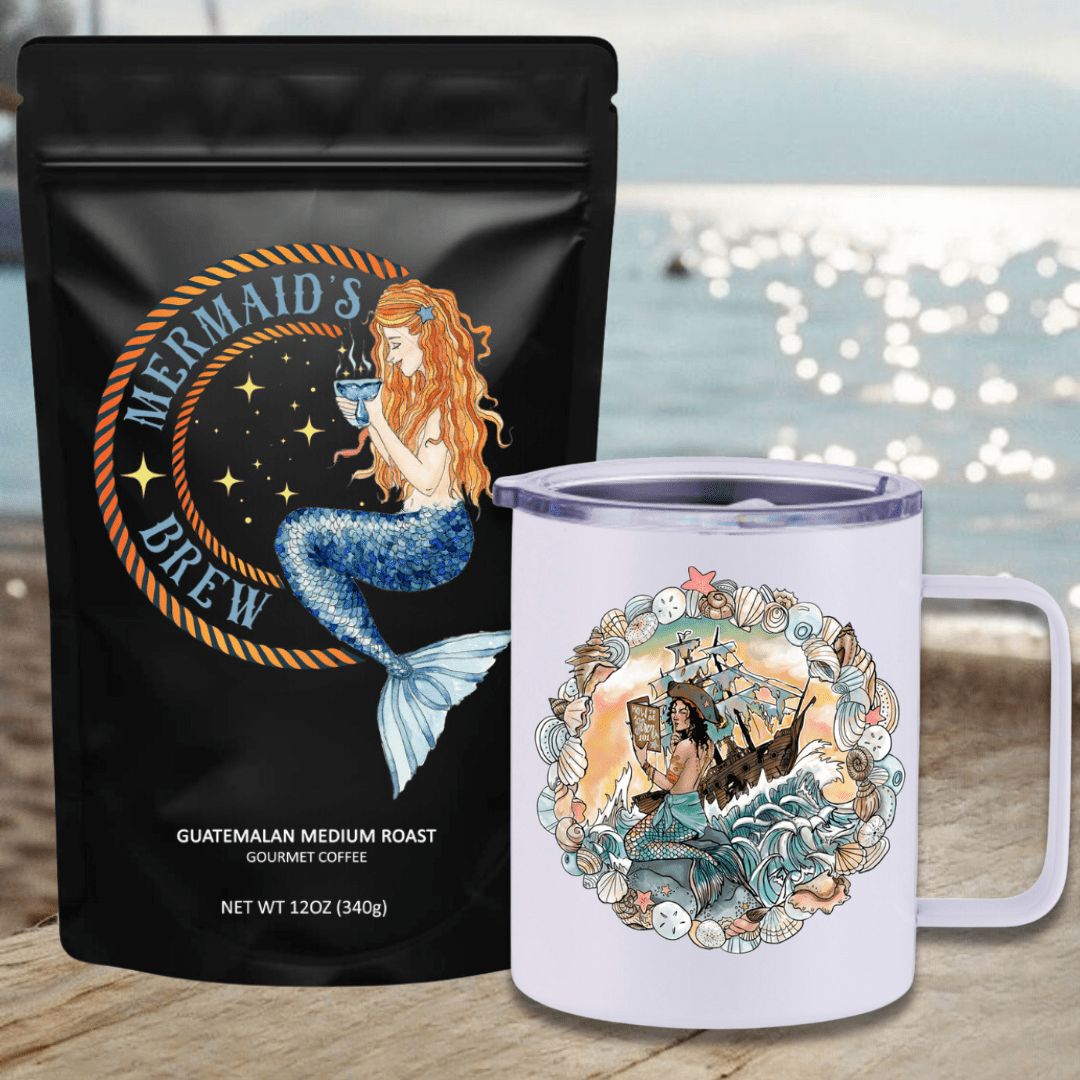 Mountains & Mermaids Mermaid's Brew Guatemalan Medium Roast Travel Coffee Bundle How To Be A Siren 101 Insulated Travel Mug / Ground MM3302