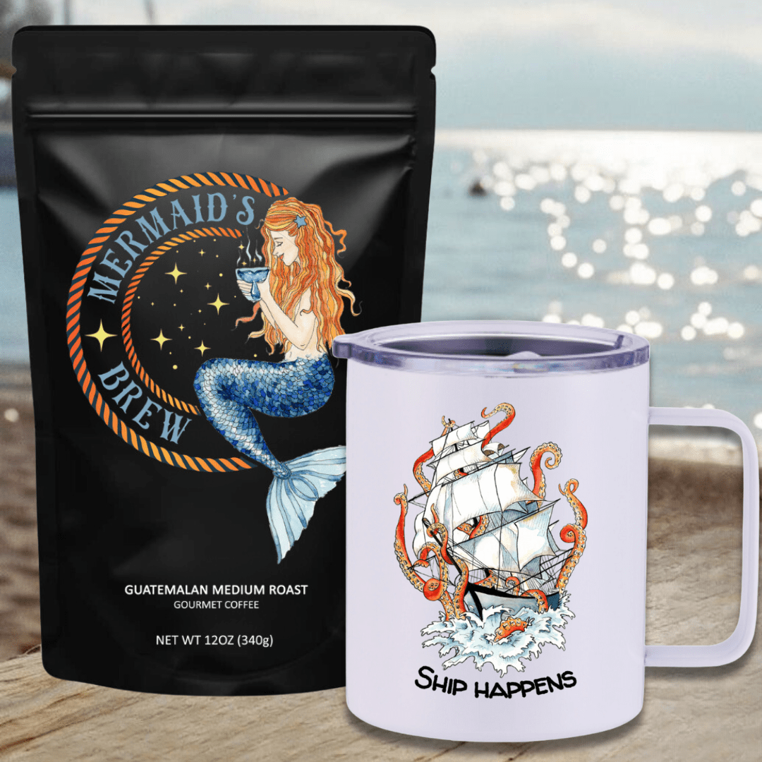 Mountains & Mermaids Mermaid's Brew Guatemalan Medium Roast Travel Coffee Bundle Kraken Insulated Travel Mug / Ground MM3304
