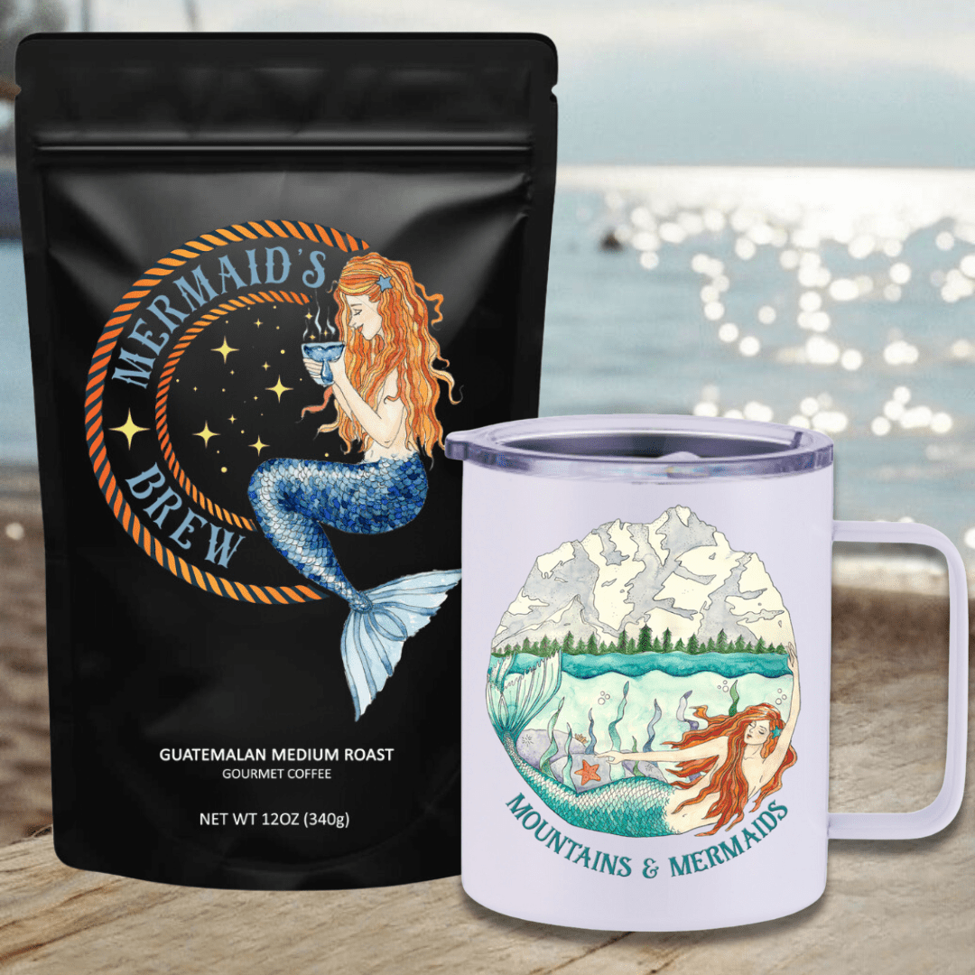 Mountains & Mermaids Mermaid's Brew Guatemalan Medium Roast Travel Coffee Bundle Mountain Mermaid Insulated Travel Mug / Ground MM3310