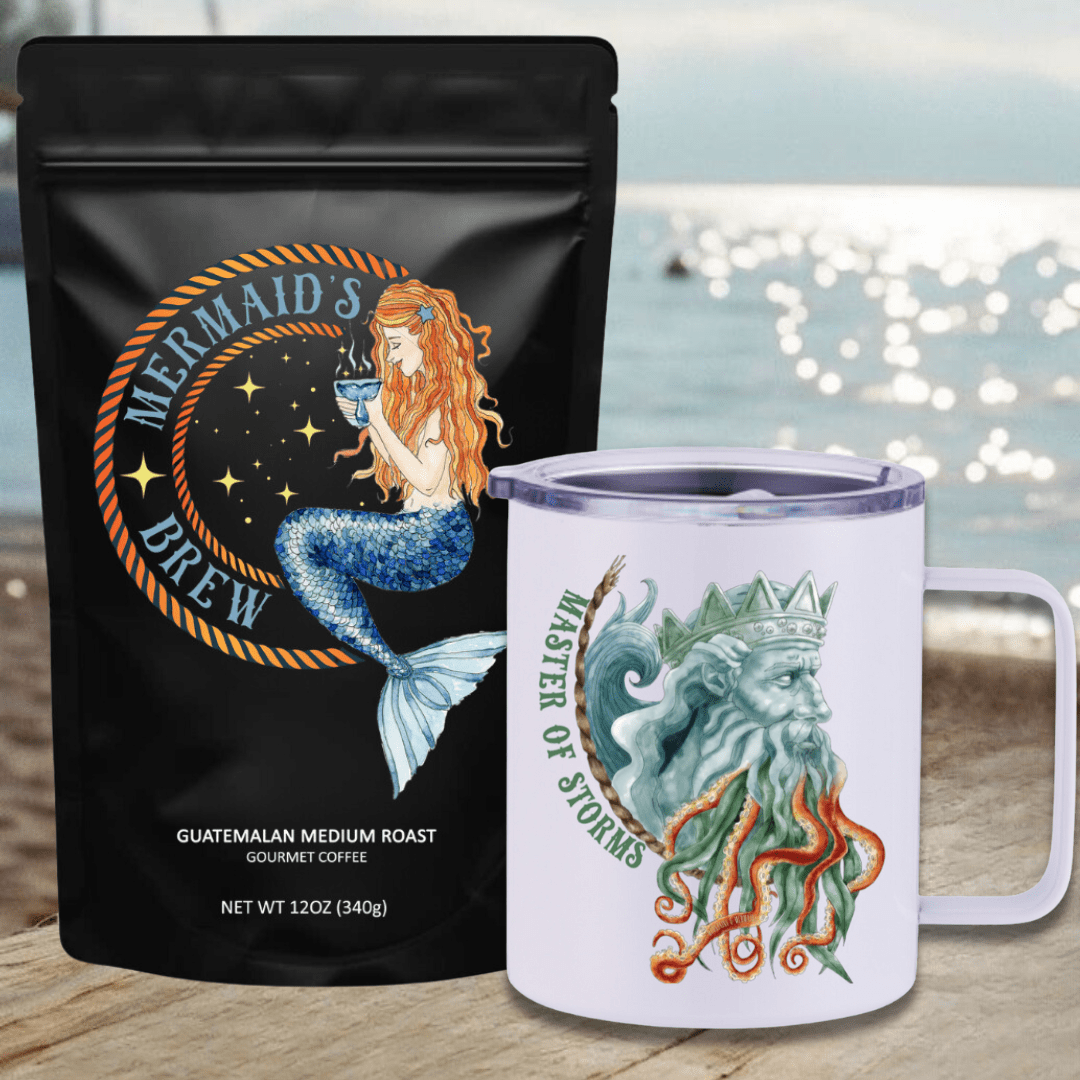 Mountains & Mermaids Mermaid's Brew Guatemalan Medium Roast Travel Coffee Bundle Mermaid's Brew Insulated Travel Mug / Ground MM4072