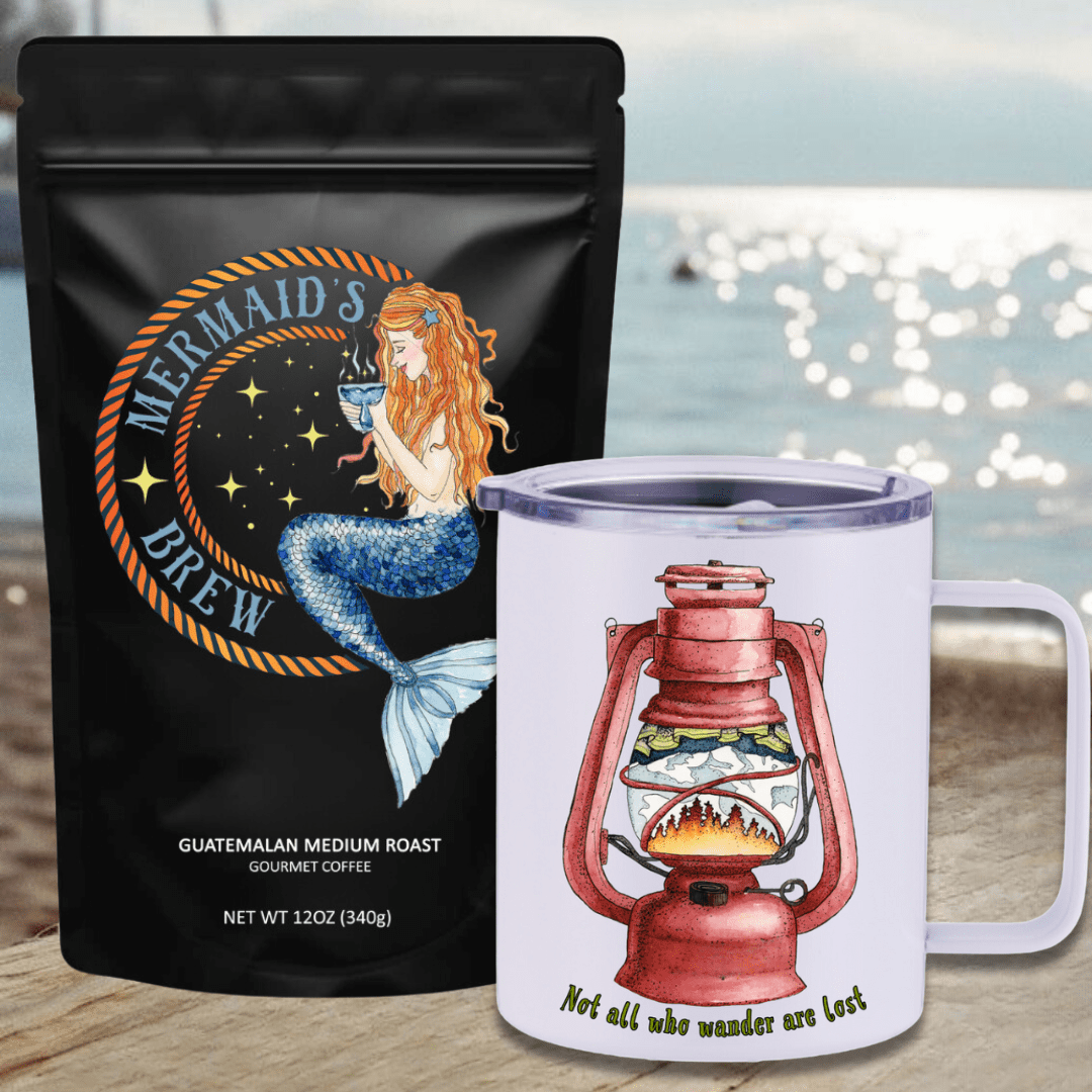 Mountains & Mermaids Mermaid's Brew Guatemalan Medium Roast Travel Coffee Bundle Wander Lantern Insulated Travel Mug / Ground MM3320