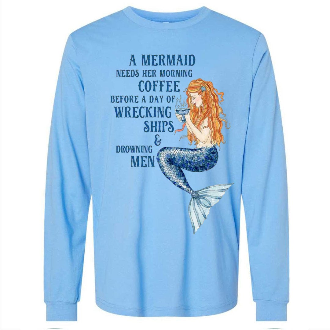 Mountains &amp; Mermaids Mermaid&#39;s Brew Long Sleeve T-Shirt (Carolina Blue) Small MM4441