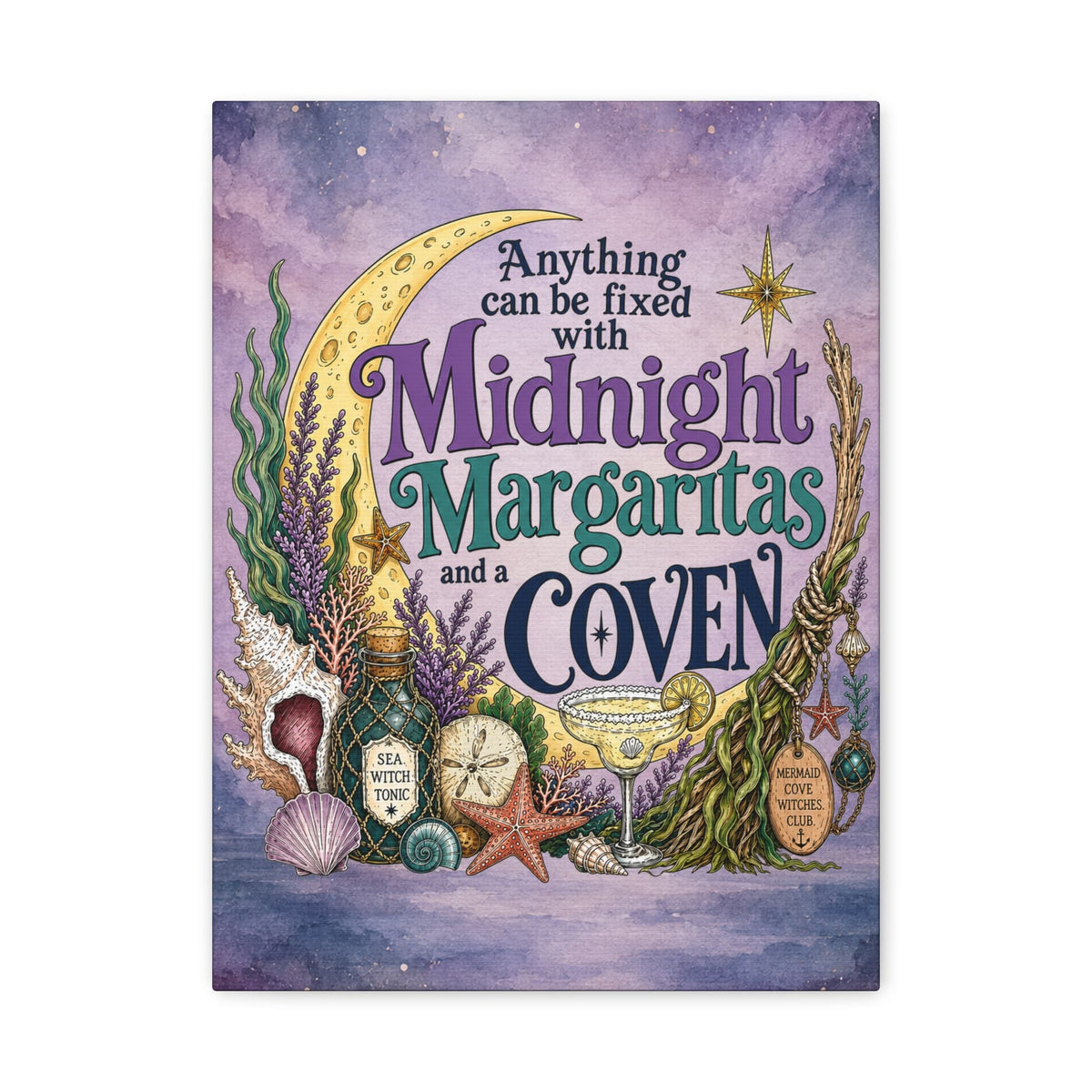Mountains & Mermaids Midnight Margaritas & a Coven Matte Canvas Wall Art 12″ x 16″ (Vertical) / 1.25" 14912334898073428135
