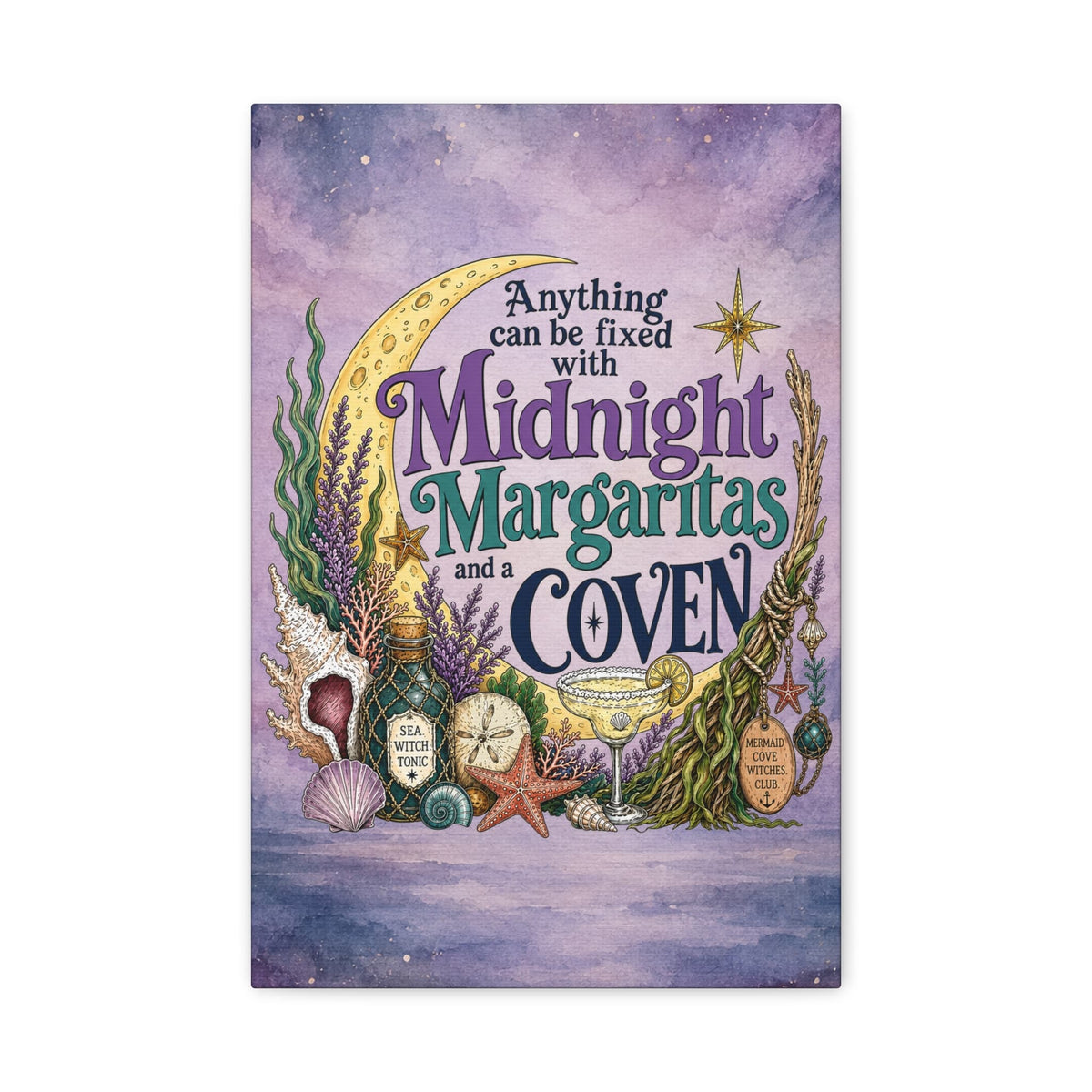 Mountains & Mermaids Midnight Margaritas & a Coven Matte Canvas Wall Art 12″ x 18″ (Vertical) / 1.25" 15779186671492009491