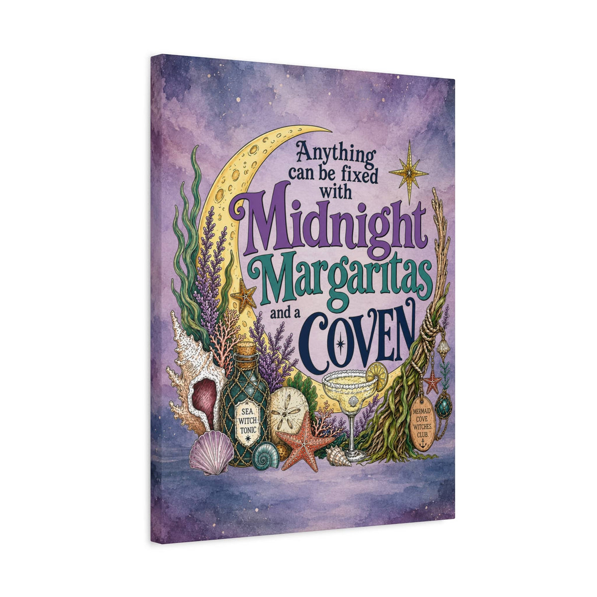 Mountains & Mermaids Midnight Margaritas & a Coven Matte Canvas Wall Art