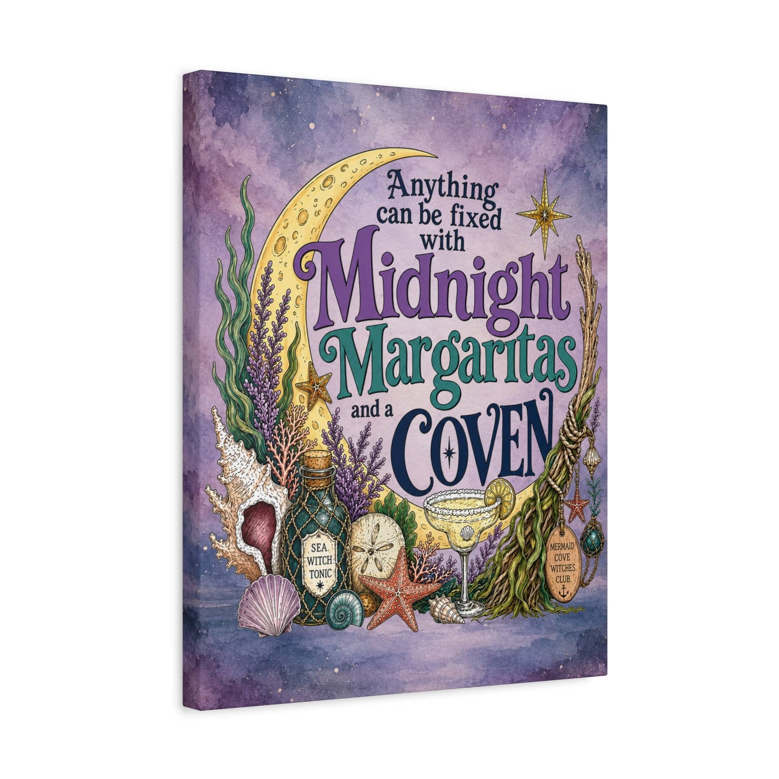 Mountains & Mermaids Midnight Margaritas & a Coven Matte Canvas Wall Art