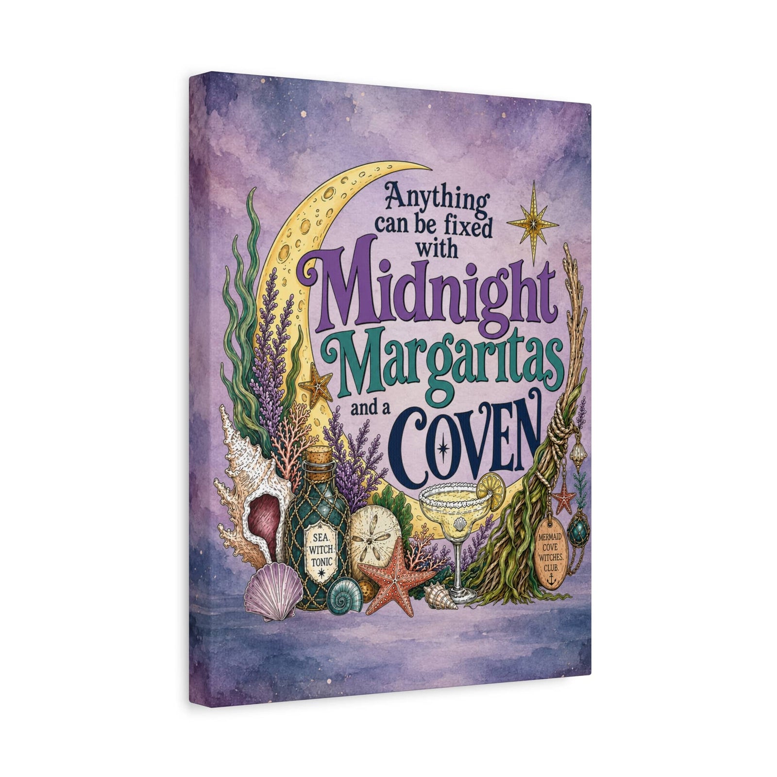Mountains & Mermaids Midnight Margaritas & a Coven Matte Canvas Wall Art