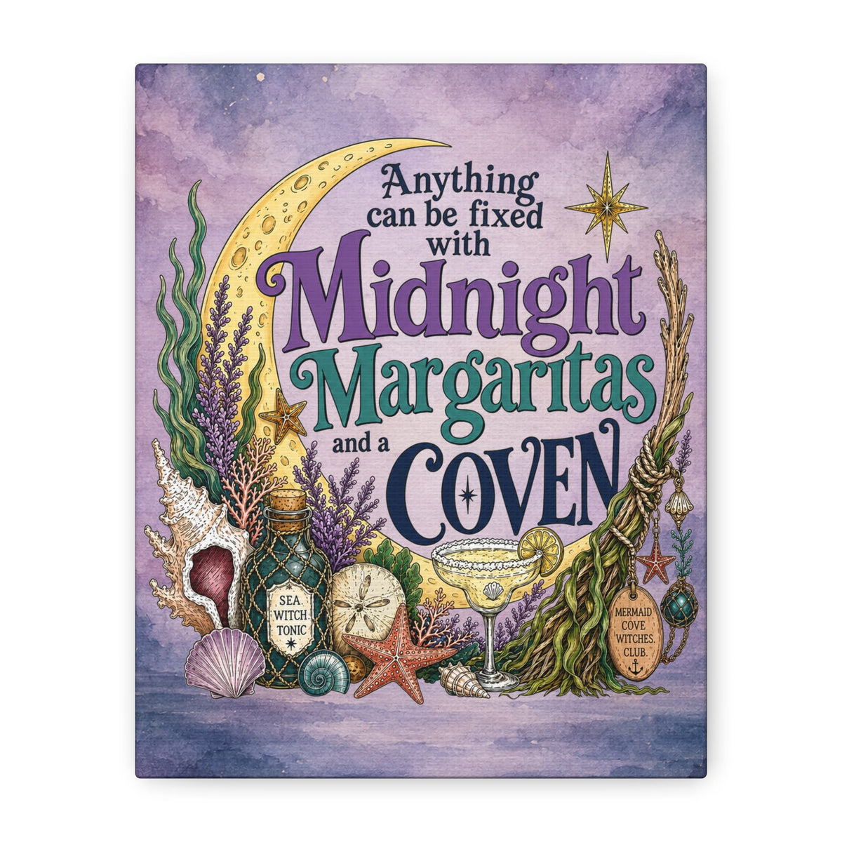 Mountains & Mermaids Midnight Margaritas & a Coven Matte Canvas Wall Art
