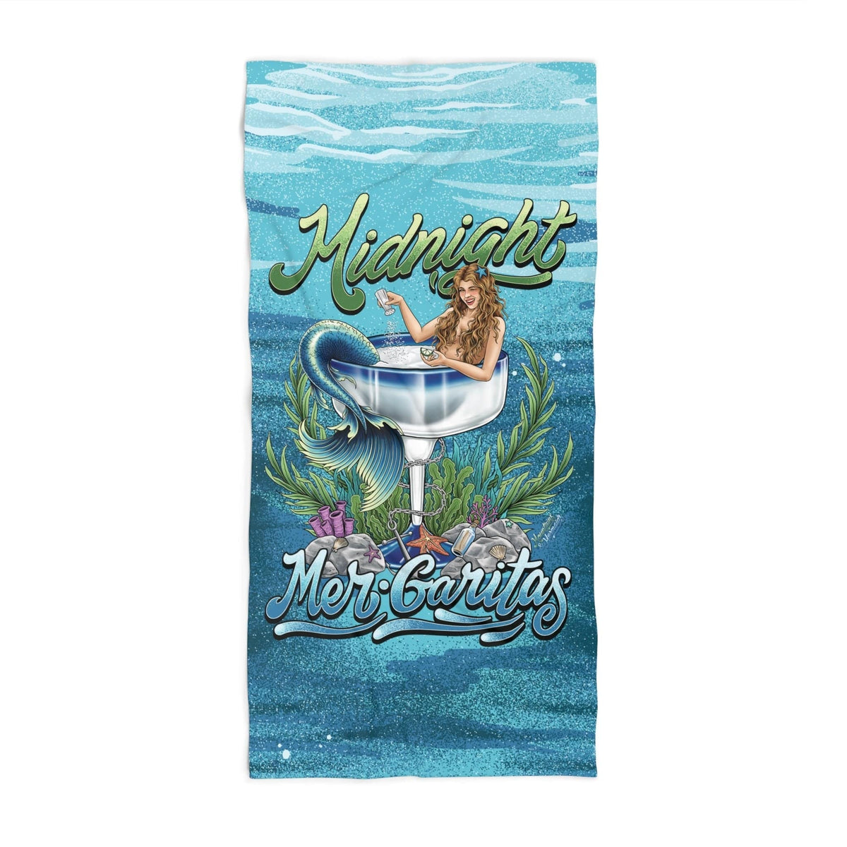 Mountains & Mermaids Midnight Mergaritas Beach Towel 36" × 72" 53585191236381649167