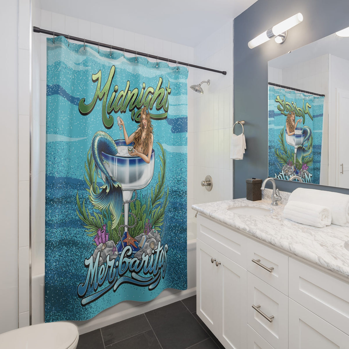 Mountains & Mermaids Midnight Mergeritas Shower Curtain 71" × 74" 69712847829947881532