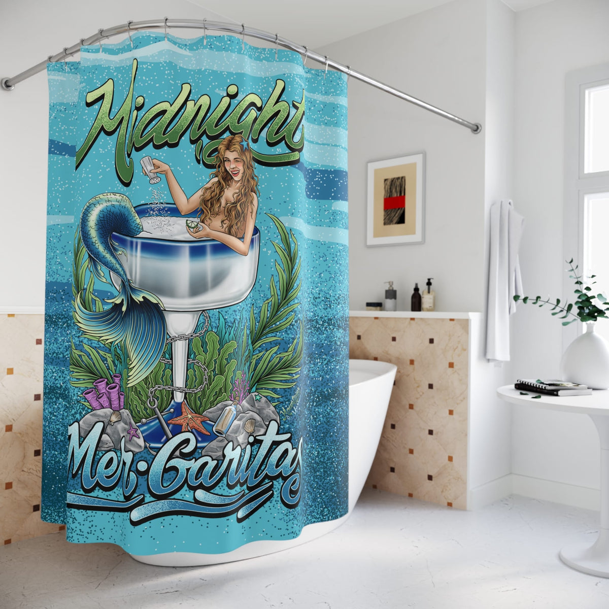Mountains & Mermaids Midnight Mergeritas Shower Curtain 71" × 74" 69712847829947881532