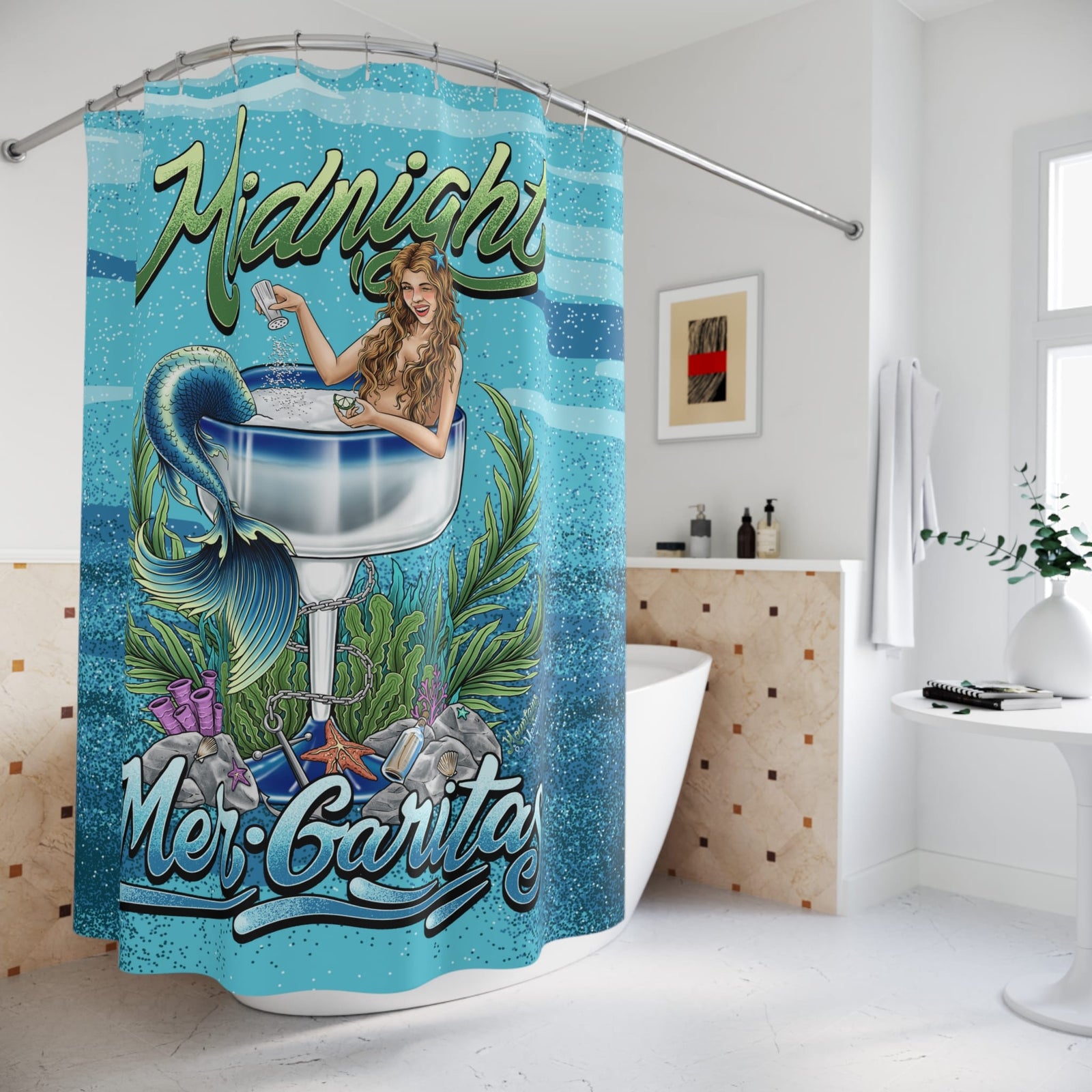 Mountains & Mermaids Midnight Mergeritas Shower Curtain 71" × 74" 69712847829947881532