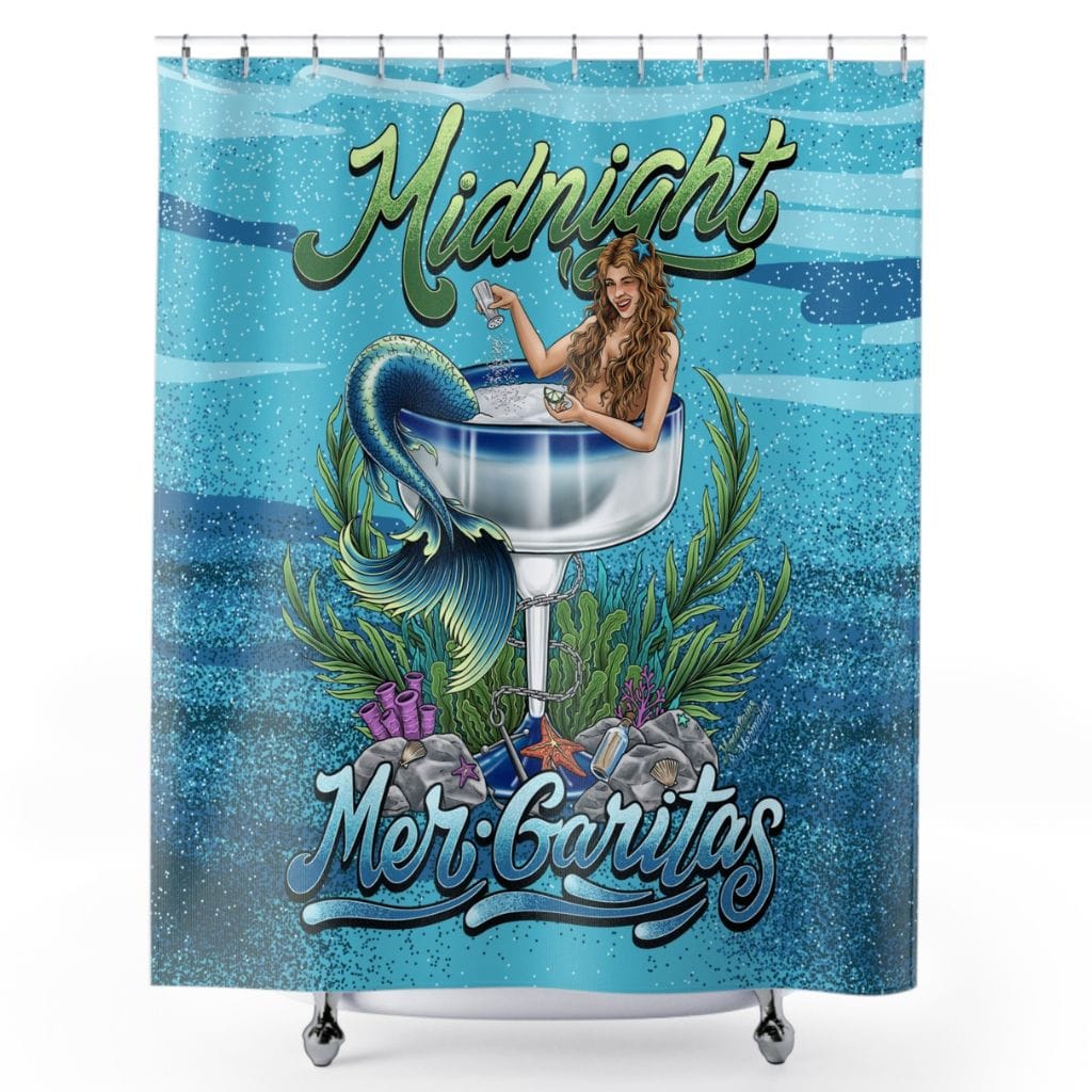 Mountains &amp; Mermaids Midnight Mergeritas Shower Curtain 71" × 74" 69712847829947881532