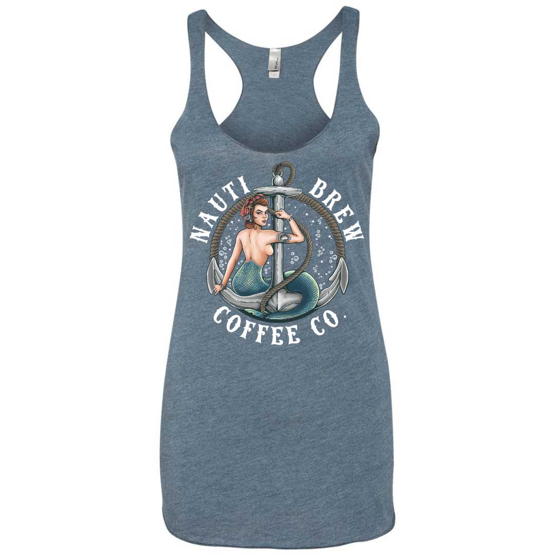 Mountains & Mermaids Nauti Brew Coffee Co Racerback Tank (Indigo) Small MM4430