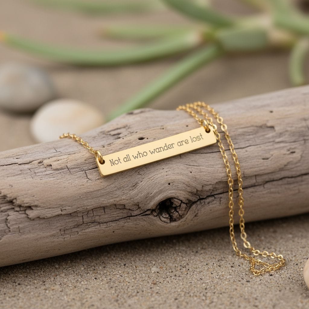 Mountains & Mermaids Not All Who Wander Are Lost  Horizontal Bar Necklace