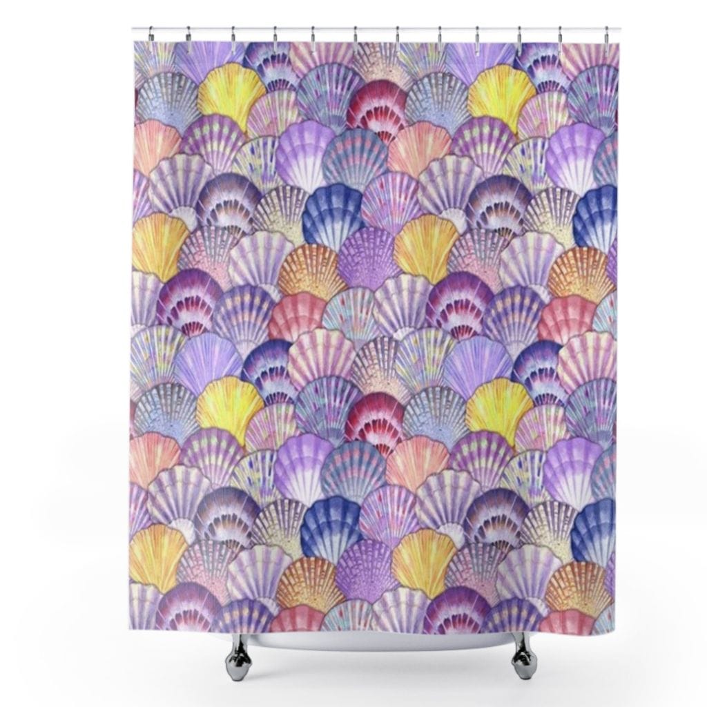 Mountains & Mermaids Pastel Mermaid Seashell Watercolor Shower Curtain 71" × 74" 27923626271903472560