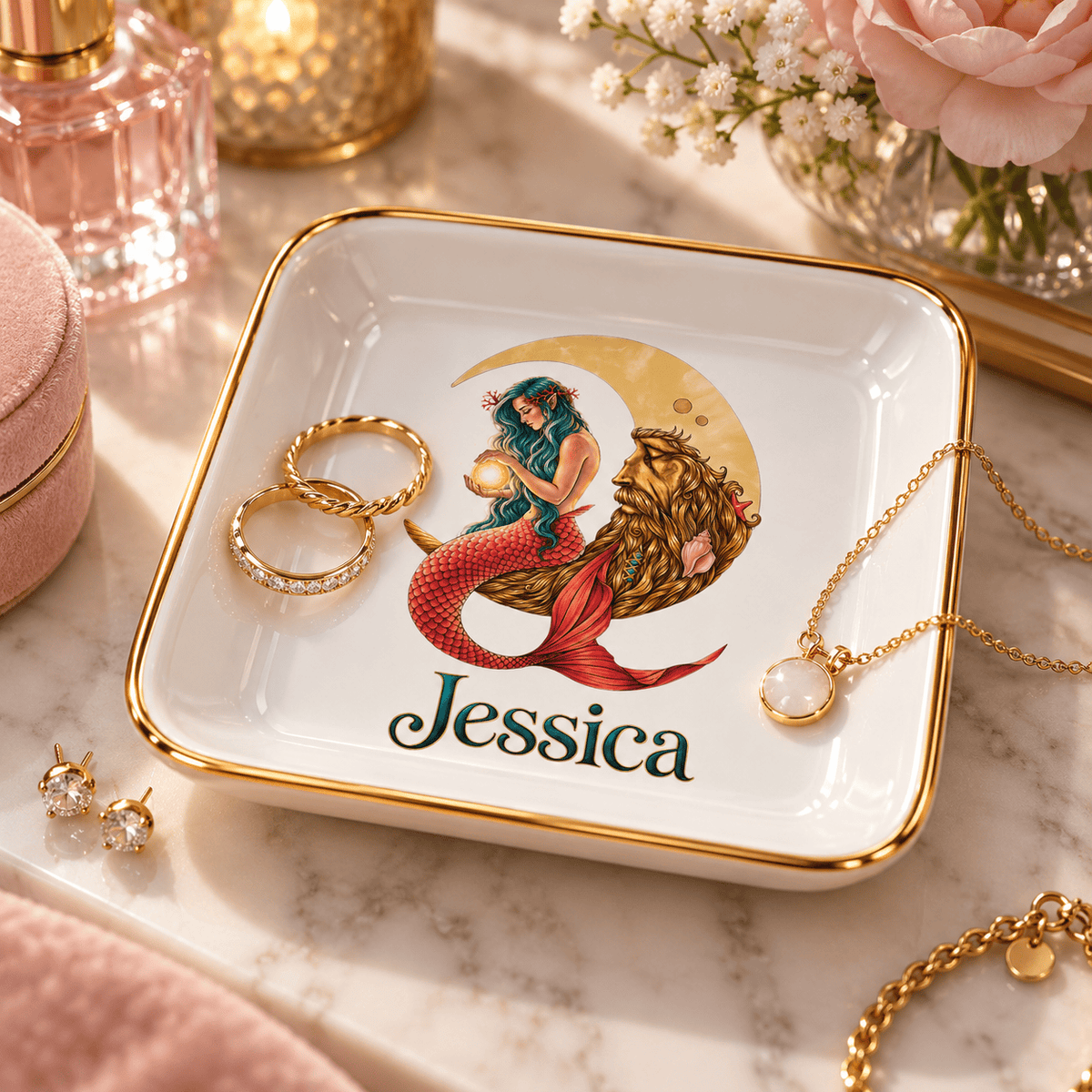 Mountains &amp; Mermaids Personalized Mermaid in the Moon Jewelry Dish Personalized apod-15370825