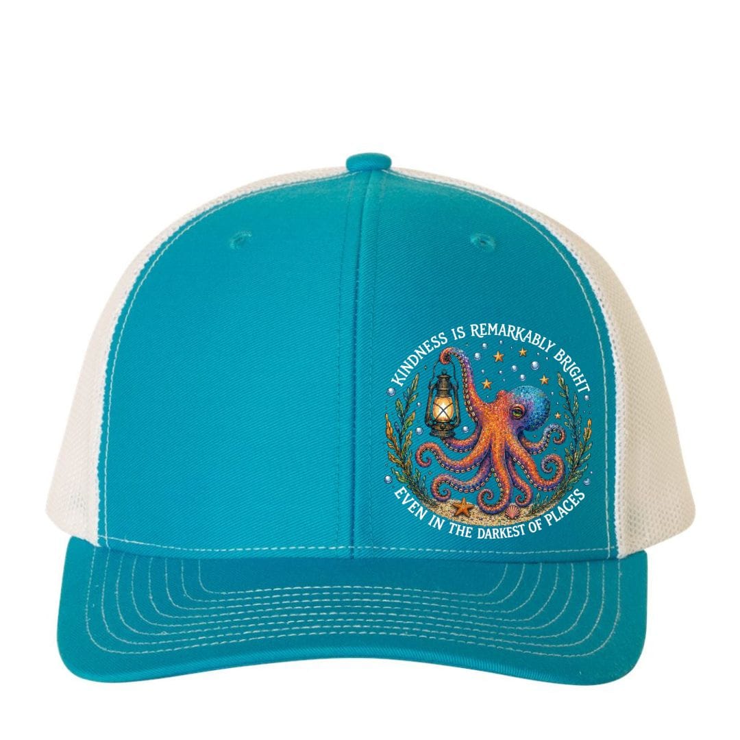 Mountains & Mermaids Remarkably Kind Trucker Hat Cyan/White