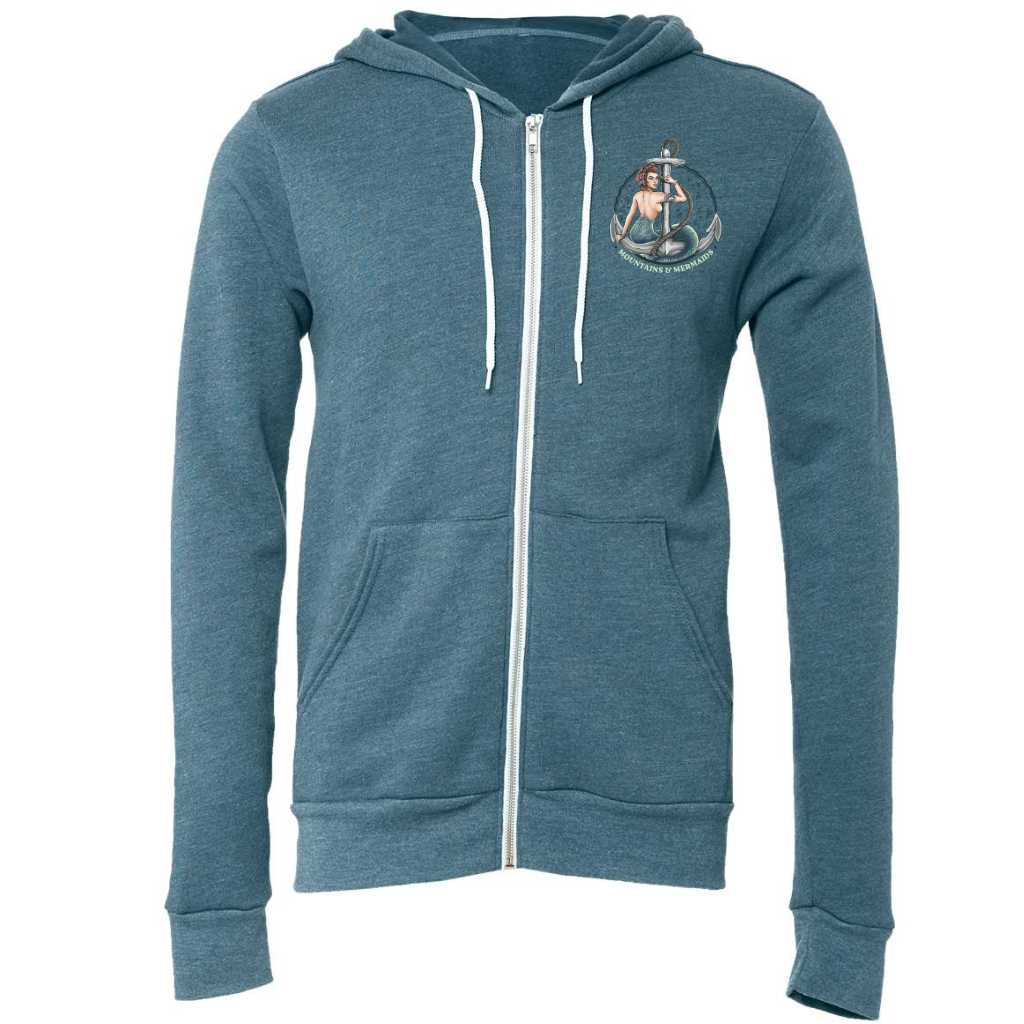 Mountains & Mermaids Rosie The Riveter Fleece Zip Hoodie (Deep Teal)
