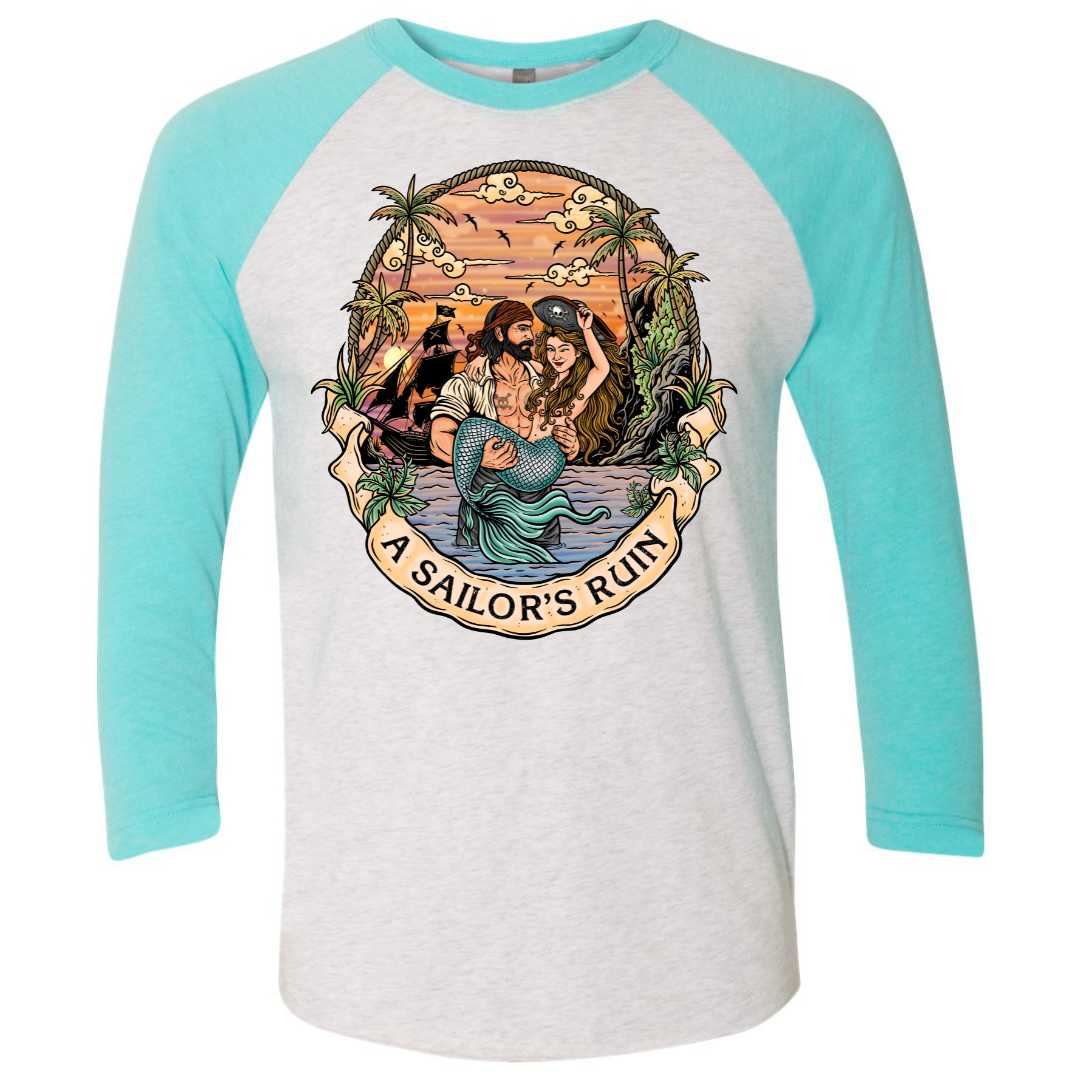 Mountains & Mermaids Sailor's Ruin Baseball T-Shirt (Tahiti) Small