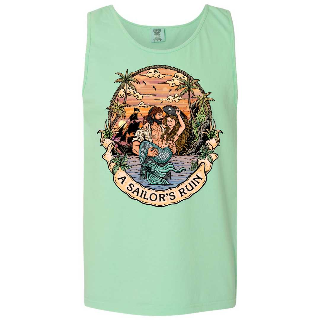Mountains & Mermaids Sailor's Ruin Boyfriend Tank (Island Reef) Small