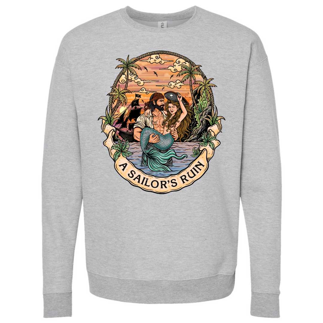 Mountains &amp; Mermaids Sailor&#39;s Ruin Crewneck Sweatshirt (Gray) Small