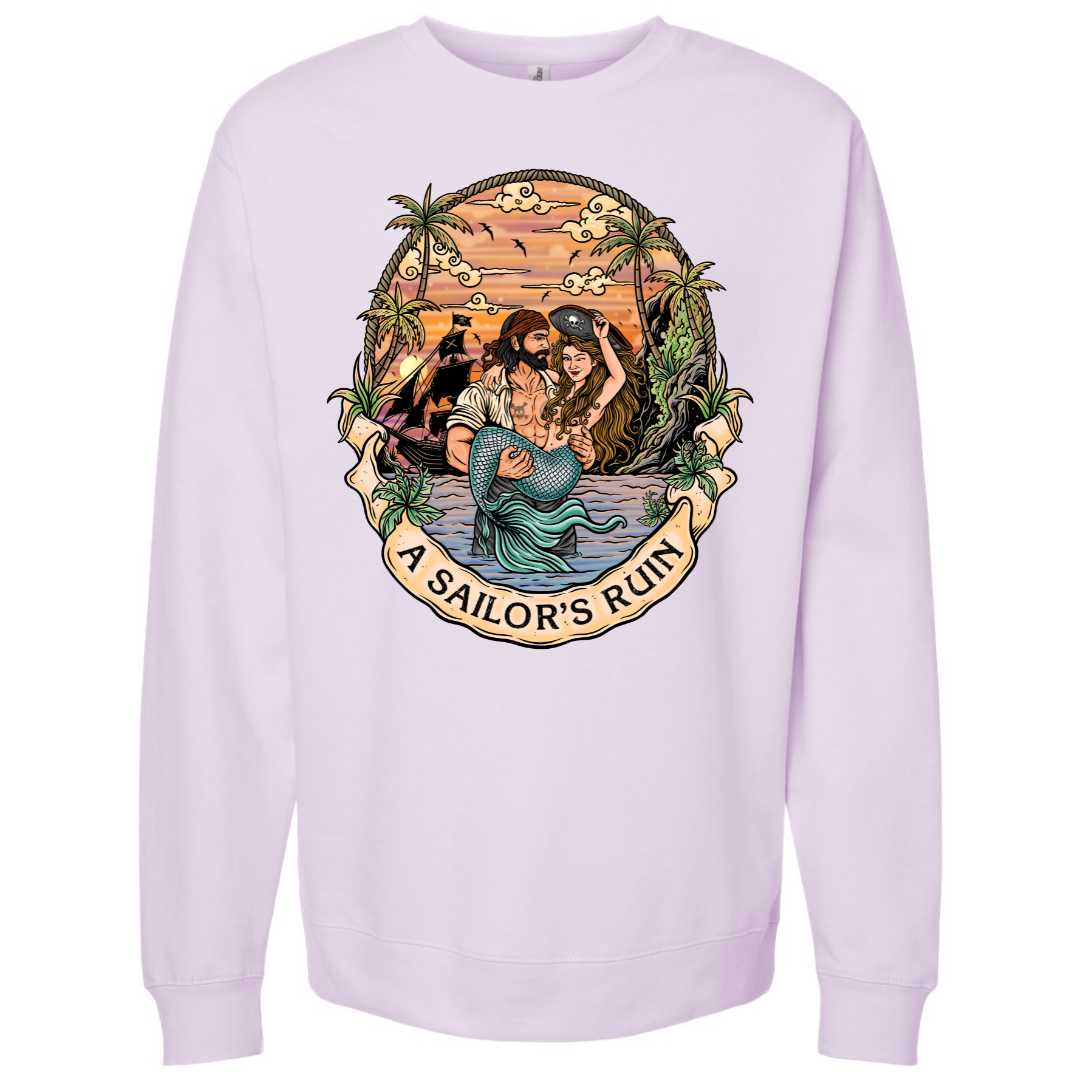 Mountains &amp; Mermaids Sailor&#39;s Ruin Crewneck Sweatshirt (Lavender) Small