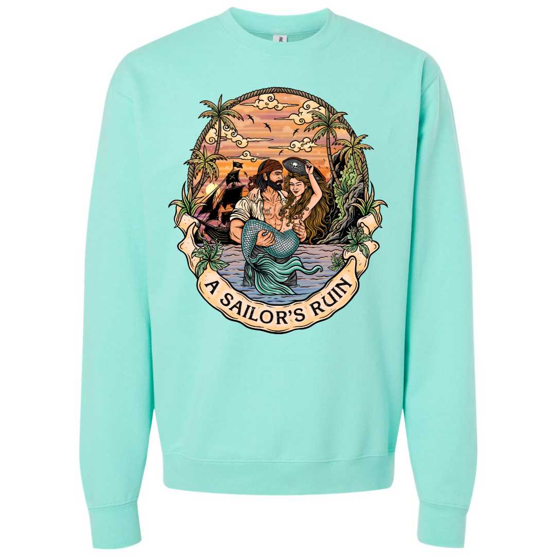 Mountains &amp; Mermaids Sailor&#39;s Ruin Crewneck Sweatshirt (Mint) Small