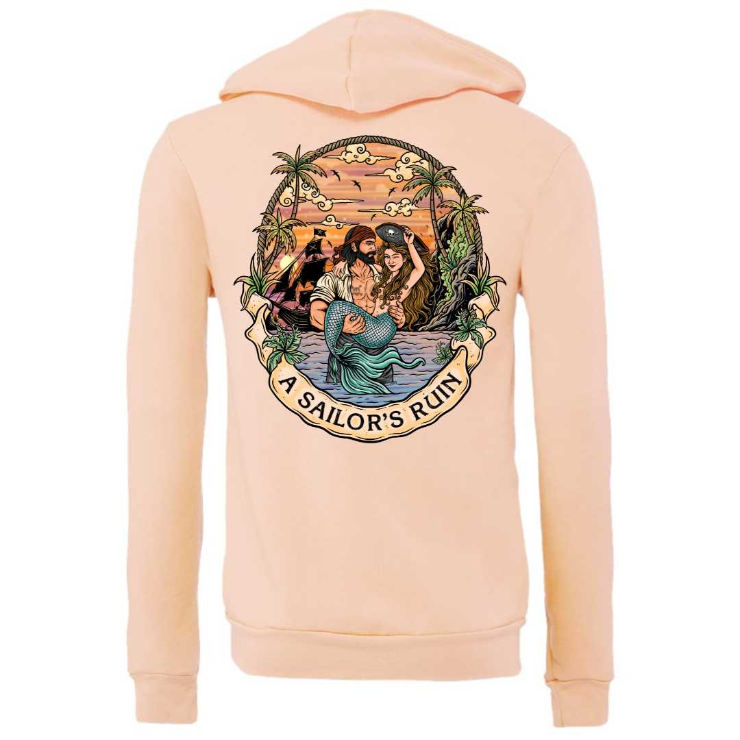 Mountains & Mermaids Sailor's Ruin Full Zip Fleece Hoodie (Peach) S