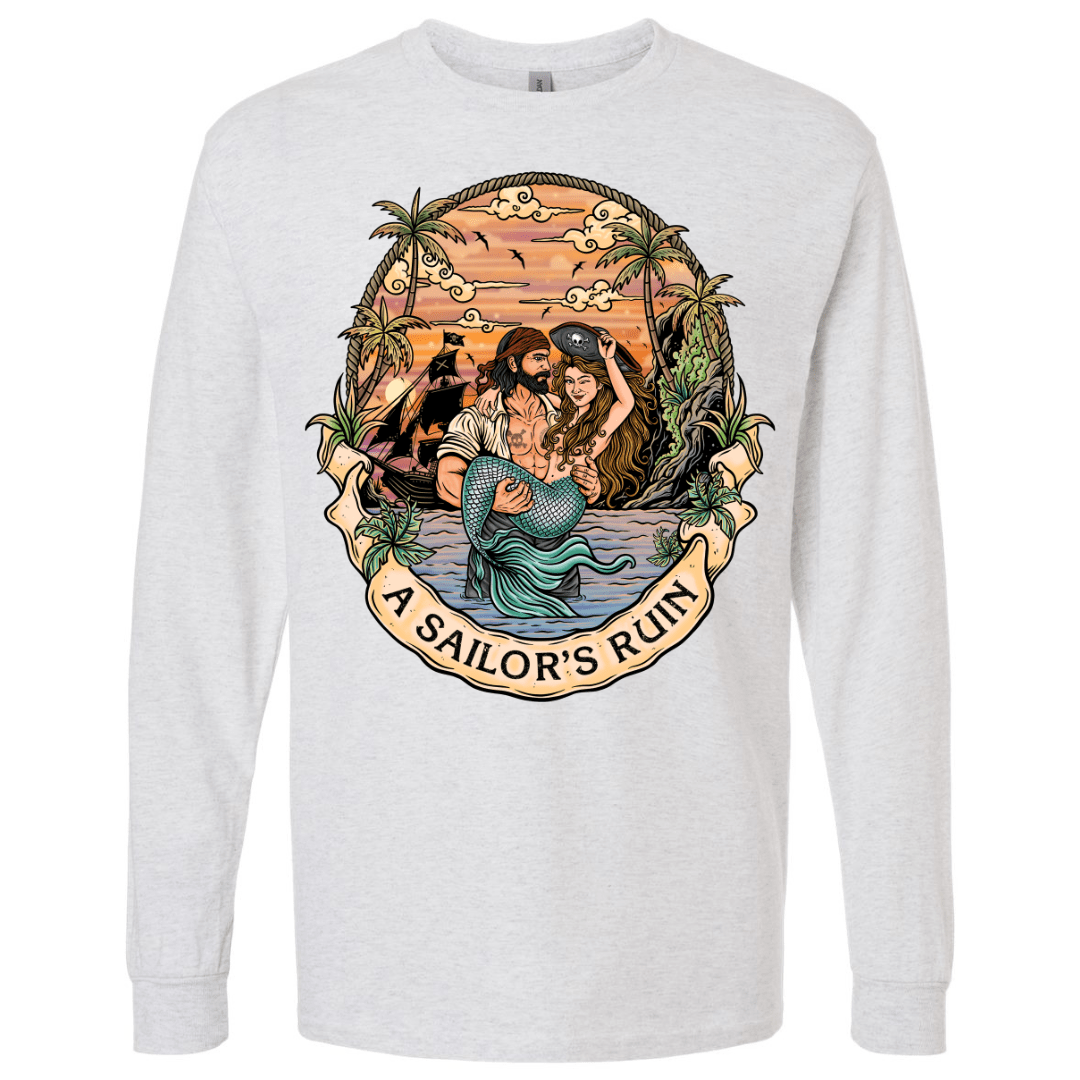 Mountains &amp; Mermaids Sailor&#39;s Ruin Long Sleeve T-Shirt (Ash) Small