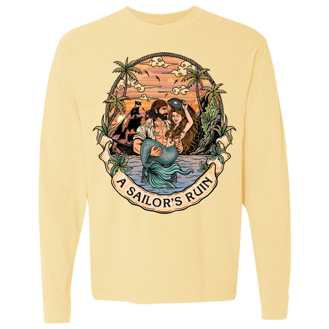Mountains &amp; Mermaids Sailor&#39;s Ruin Long Sleeve T-Shirt (Butter) Small