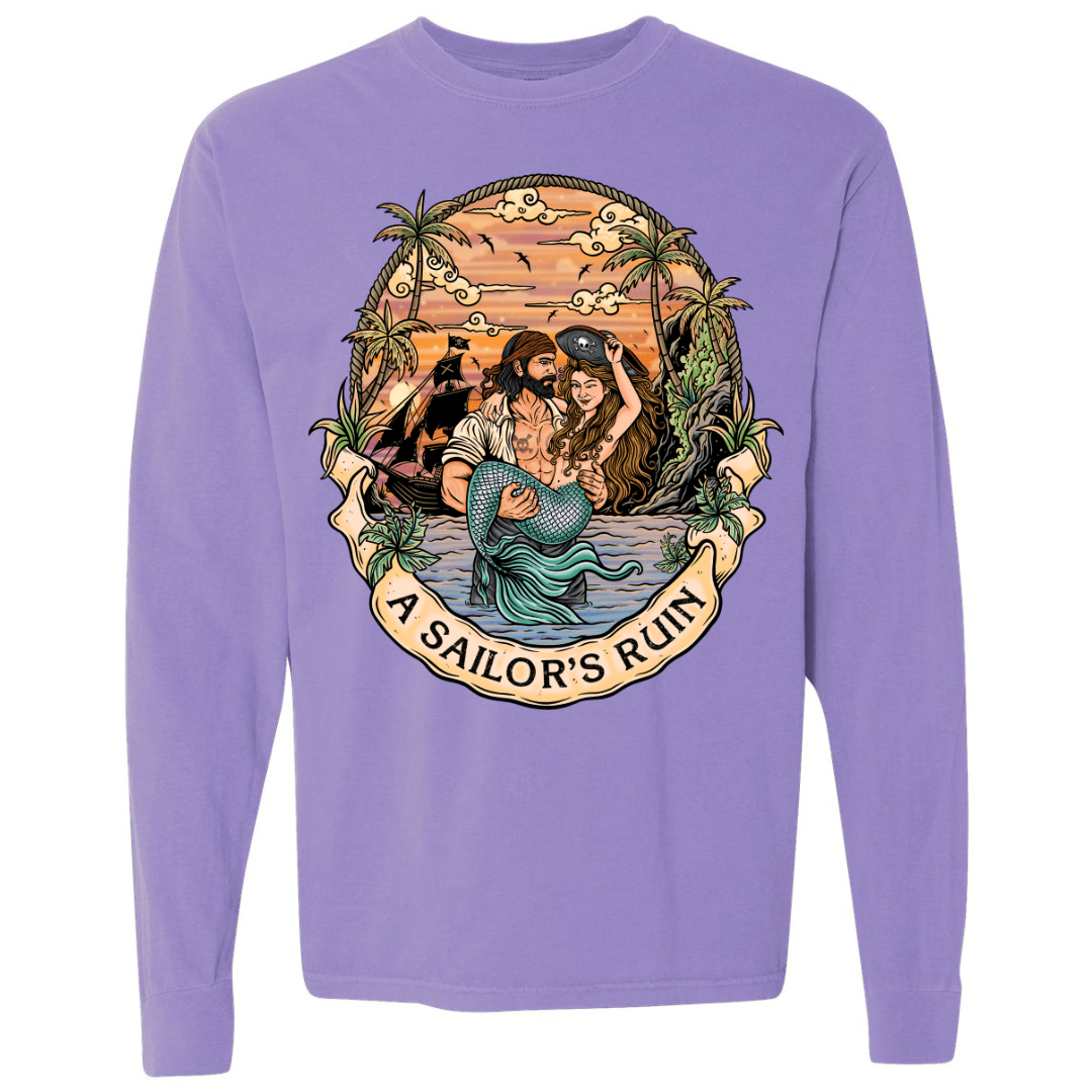 Mountains & Mermaids Sailor's Ruin Long Sleeve T-Shirt (Violet) Small