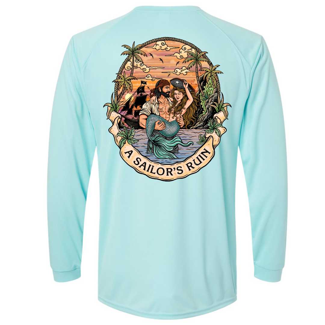 Mountains & Mermaids Sailor's Ruin Performance Sun Shirt (Aqua) Small