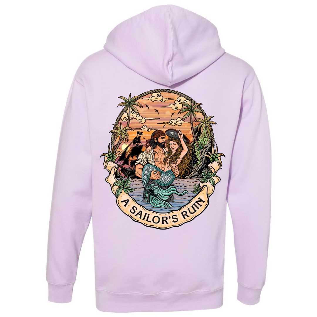 Mountains & Mermaids Sailor's Ruin Pullover Hoodie (Lavender) Small