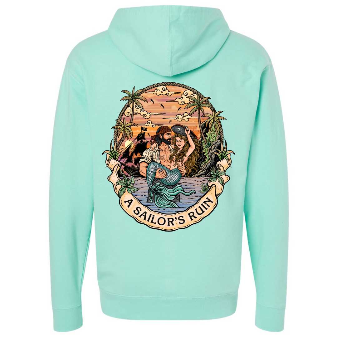 Mountains &amp; Mermaids Sailor's Ruin Pullover Hoodie (Mint) Small