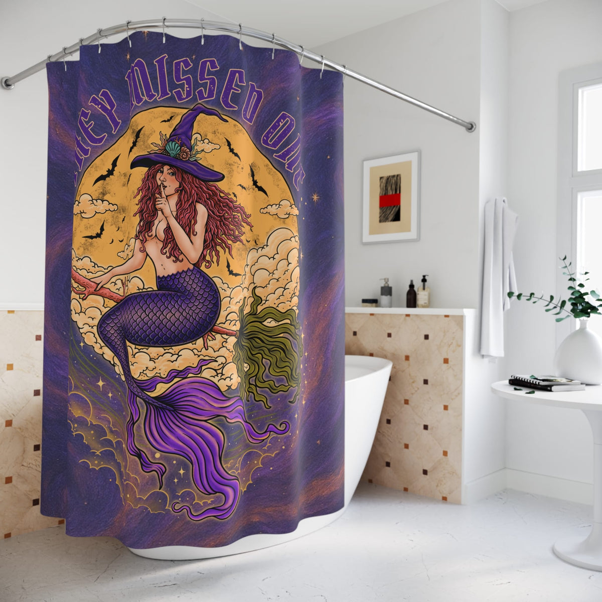 Mountains &amp; Mermaids Salem Siren Shower Curtain 71" × 74" 11743645522230719293